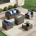 thumbnail image 4 of UDPATIO Patio Furniture Sets, Modular Rattan Outdoor Patio Sectional Furniture with 44" Fire Pit Table,, Wicker Patio Conversation Set for Backyard, Deck, Poolside w/Glass Coffee Table, 5PC Navy Blue, 4 of 8