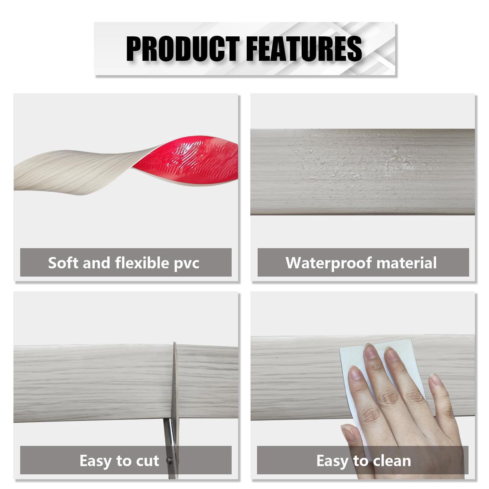 Vinyl Floor Transition Strip Self Adhesive 2"*20' Light Gray Wood Grain Divider Flooring Strips For Uneven Floors  Carpet Tiles(20ft 2in Grain)