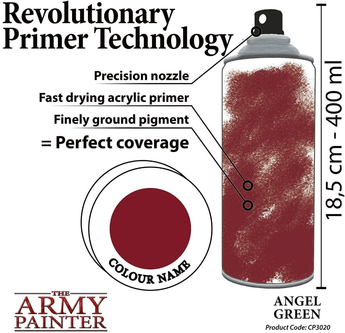 The Army Painter Color Primer Spray Paint, Angel Green, 400ml, 13.5oz - Acrylic Spray Undercoat for Miniature Painting - Spray Primer for Plastic Miniatures