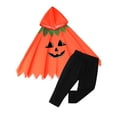 thumbnail image 4 of Zylarhe Girls Halloween Cape Set Autumn Winter Print Hooded Cape Top Pants Two Piece Outfit Orange 3-6 Months, 4 of 8
