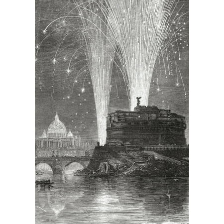 19th Century Patterns - Illumination of St Peters and firework display on the Castel SantAngelo Rome Italy in the late 19th century From Italian Pictures by Rev Samuel Manning published c1890 Poster Print by Hilary Jane Mor