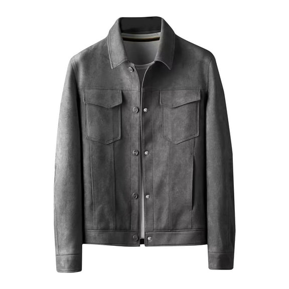 YLSDY Men's Suede Jacket Button Up Long Sleeve Outwear Suede Jacket Slim Fit Soft Comfortable Lightweight Outerwear Gray XXL
