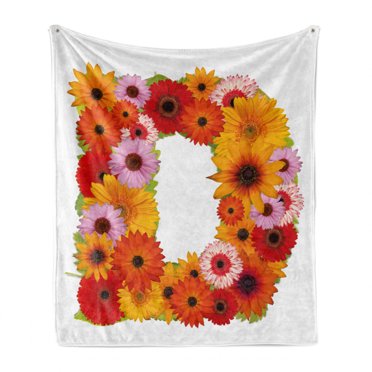 Letter D Soft Flannel Fleece Throw Blanket, Alphabet with Various Different Daisies Chamomiles Colorful Summer Petals, Cozy Plush for Indoor and Outdoor Use, 50" x 70", Multicolor, by Ambesonne
