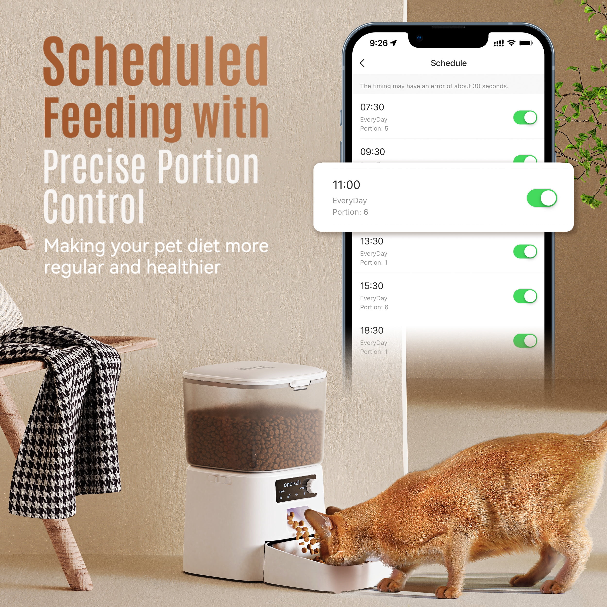Oneisall WF-53 Automatic Cat Feeder, 2.4GHz WiFi Timed Cat Feeder with App Control, 3.5L/12 Cup Cat Food Dispenser for Dry Food, 10 Meals Per Day Auto Cats Feeder, White