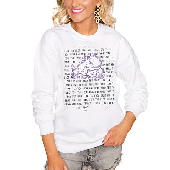 Women's White TCU Horned Frogs Bold Type Perfect Pullover Sweatshirt
