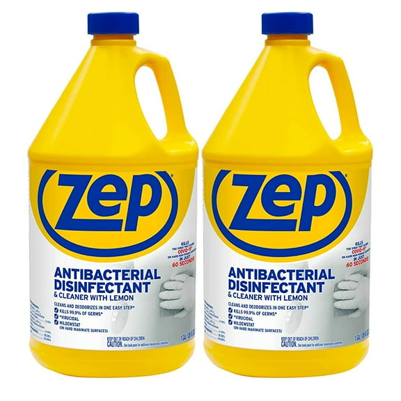 Zep Antibacterial Disinfectant & Cleaner with Lemon - 1 gallon (Case of 2) ZUBAC1282 - Designed Specifically as a General Cleaner and Disinfectant for use on Hard, Non-Porous Surfaces