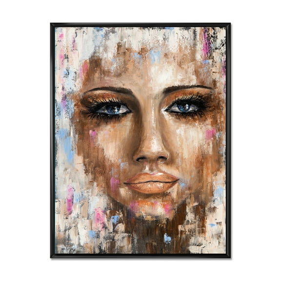 Designart 'Abstract Portrait Of A Young Woman With Blue Eyes I' Modern Framed Canvas Wall Art Print