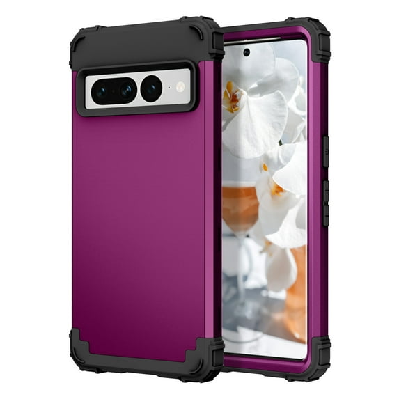 Jiahe Cover For Google Pixel 7 Pro 6.7 inch 3 in1 Rugged Shockproof Heavy Duty Silicone Bumper Hard PC Phone Protection Case,Purple