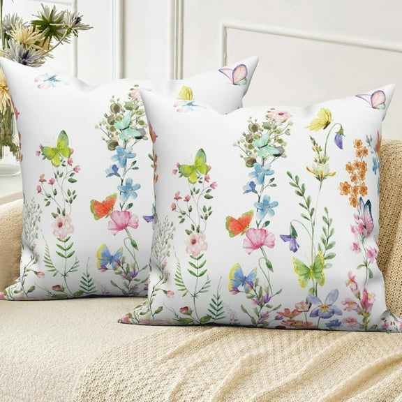 Dashan Spring Floral Throw Pillow Covers 20x20 Set of 2,Rustic Wild Flowers Decorative Pillow Cases for Bedroom Sofa Couch