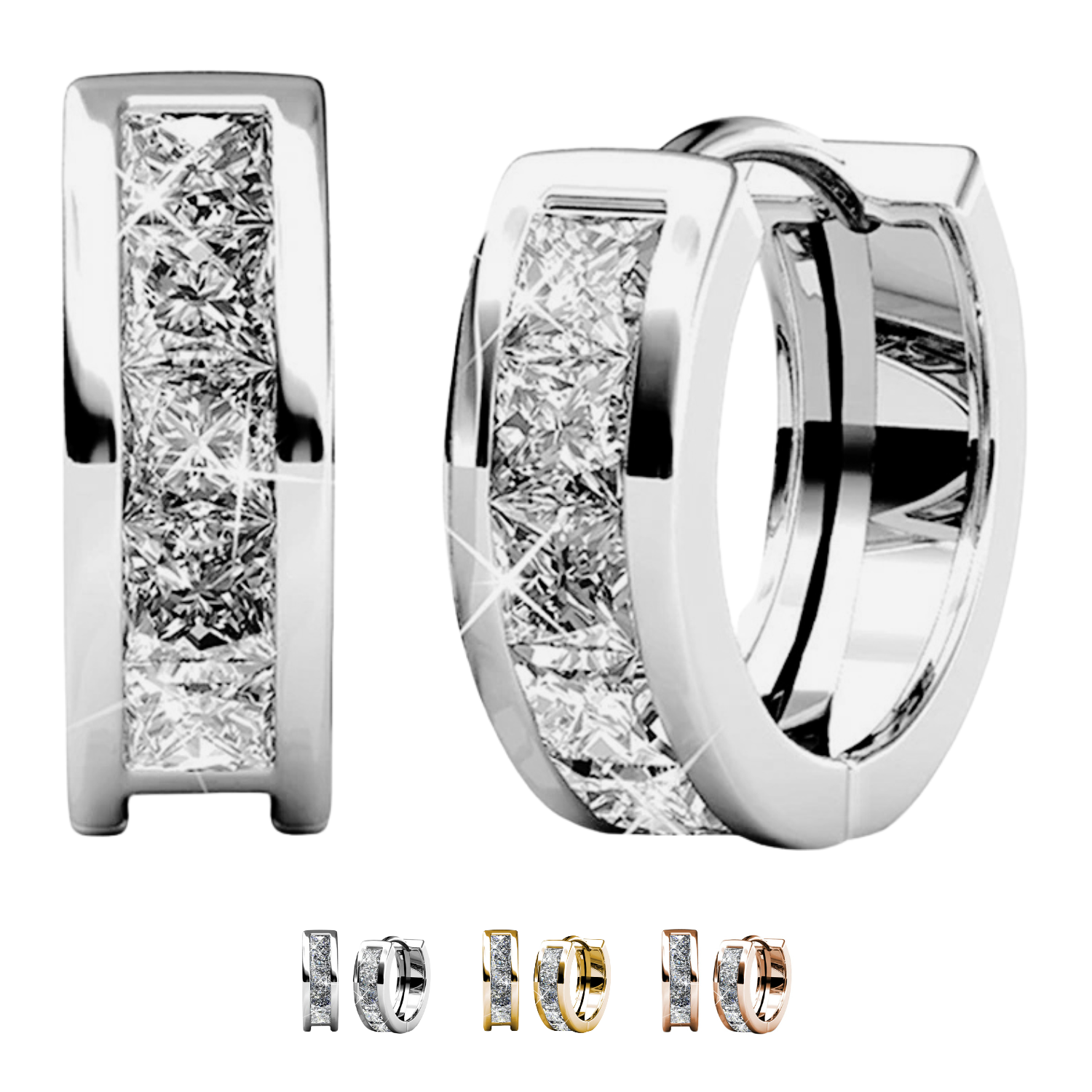 Cate & Chloe Giselle 18K White Gold Plated Hoop Earrings with Swarovski Crystals photo 1