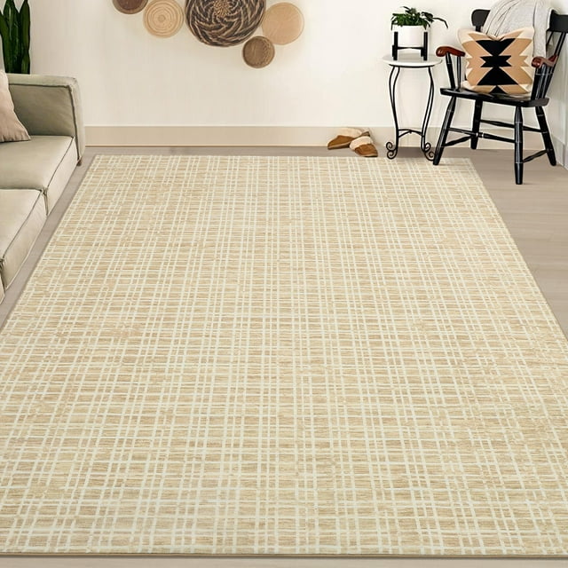 Garvee 10'x13' Modern Plaid Area Rug Abstract Rugs for Living Room, Washable Rug Non-Slip Low Pile Accent Carpet for Bedroom Home Office, Yellow