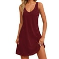 thumbnail image 2 of qolati Summer Dresses for Women 2025 Loose V Neck Sleeveless Sundresses Solid Color Swimsuit Coverup with Pockets Curved Hem Flowy Mini Tank Dresses, 2 of 6