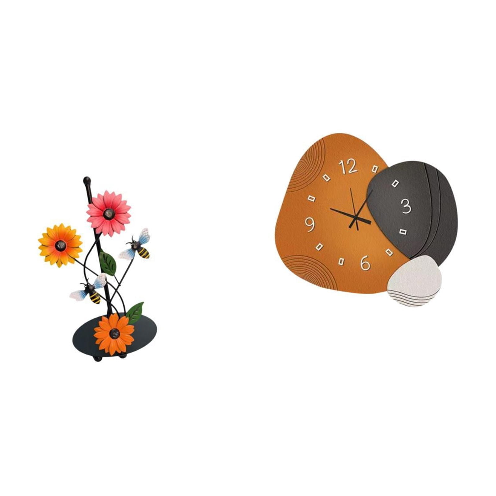 Fiocias Toilet Paper Holder And Wall Clock Set with Paper Towel Holder Creative Decorative Clock Wood Silent Ornament Iron Construction Suitable for Kitchen L