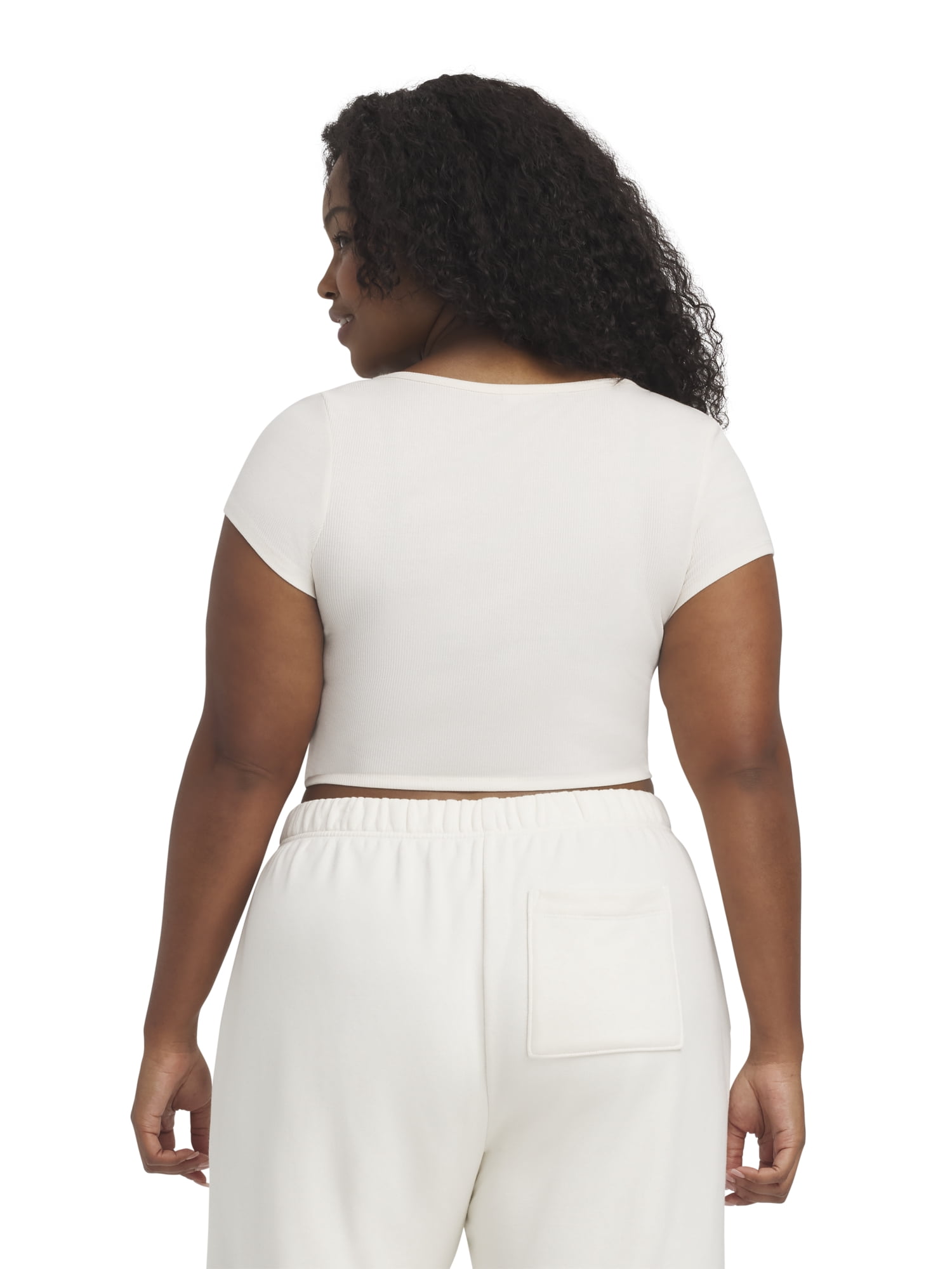 Mills by Millie Bobby Brown Women's Embroidery Ribbed Short Sleeve Crop T-Shirt, Sizes XXS-XXL
