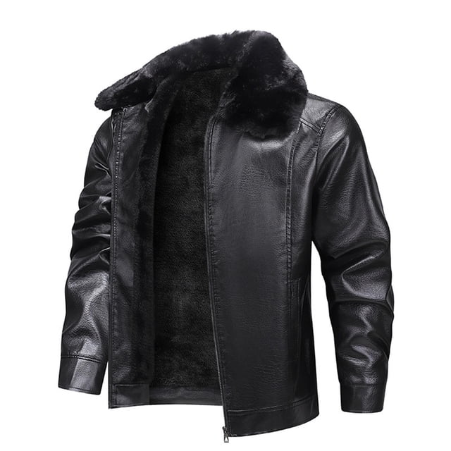 Kalauyu Men's Leather Jackets, Faux Leather Jacket for Men Lapel Zip-Up Coat