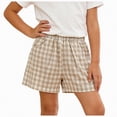 thumbnail image 3 of TOWED22 Girls Boys Plaid Shorts Kids Gingham Elastic Waist Wide Leg Short Pants with Pockets(Khaki,3-4 Y), 3 of 9