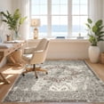 thumbnail image 3 of Design&I 8'x10' Washable Area Rug Extra Large Skid-Resistant Low Profile Vintage Boho Faded Ivory Teal Symmetrical Transitional Kilim for Living Room, Family, 3 of 7