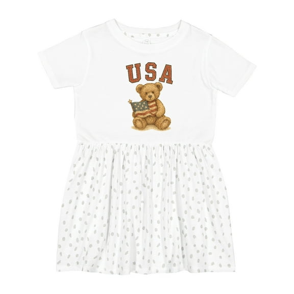 Inktastic Patriotic USA Teddy Bear with American Flag Girls Toddler Dress