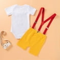 thumbnail image 6 of Gubotare Toddler Boy Summer Outfits Baby Boy First Birthday Print Short Sleeves T-Shirt Suspender Shorts Set Boy Clothes Set 0 3 6 12 18 24 Months (Yellow,12-18 Months), 6 of 6