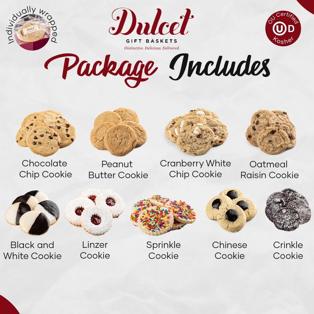 Dulcet Gift Baskets Delightful Holiday Cookie Assortment with Black & White Sprinkle Cookies