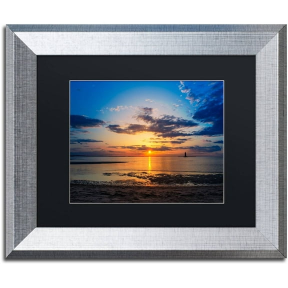 Trademark Fine Art 'Sunset Breakwater Lighthouse' Canvas Art by PIPA Fine Art, Black Matte, Silver Frame