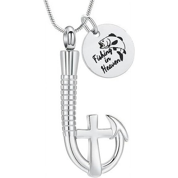 Fishing Hook Urn Necklace for Ashes Fish Hook Stainless Steel Cremation Jewelry Memorial Pendant Keepsake for Men