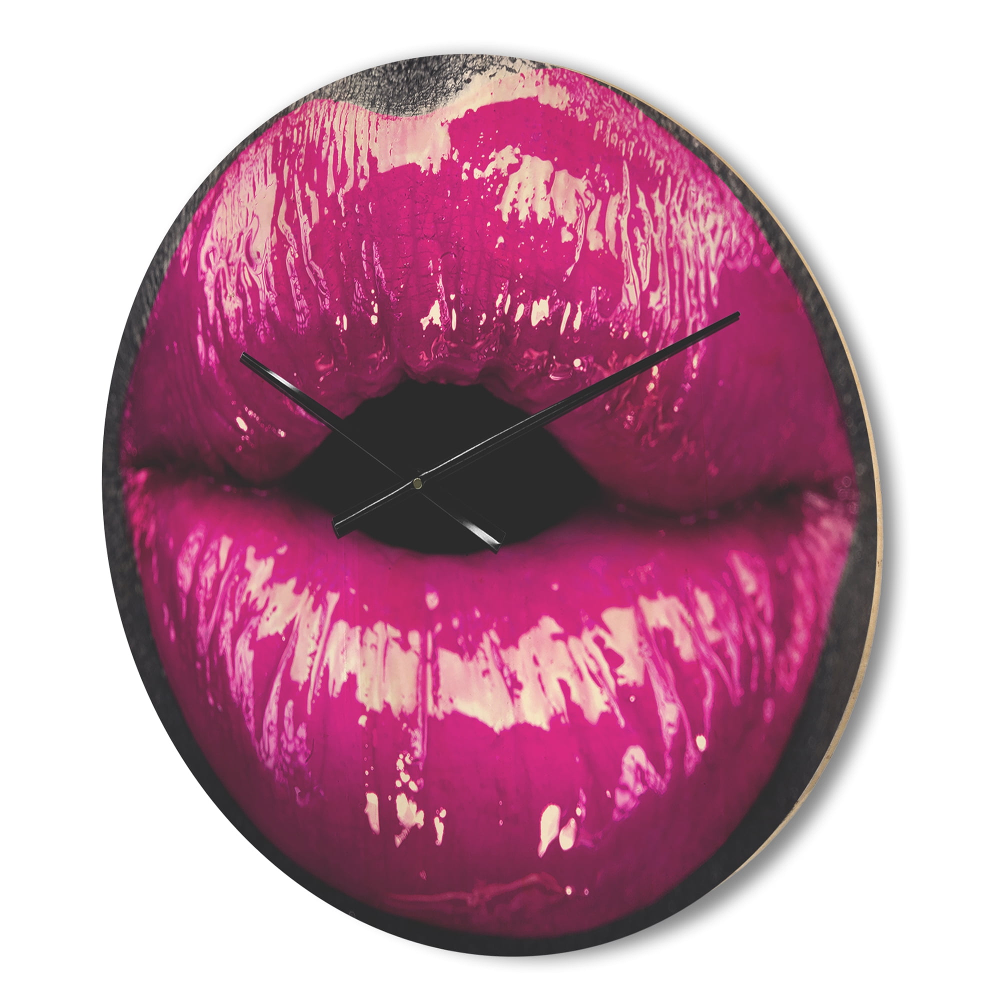 Designart 'Purple Woman Lip Makeup ' Modern Wood Wall Clock