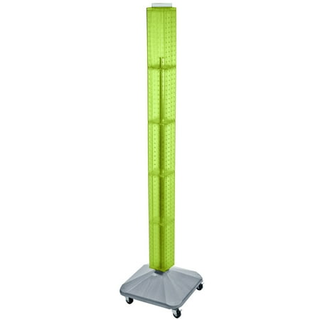UPC: 0794504770438 | Azar Displays 700226-GRE Green Four-Sided Pegboard Tower Floor Display on Revolving Wheeled Base. Spinner Rack Tower. Panel Size: 4 W x 60 H