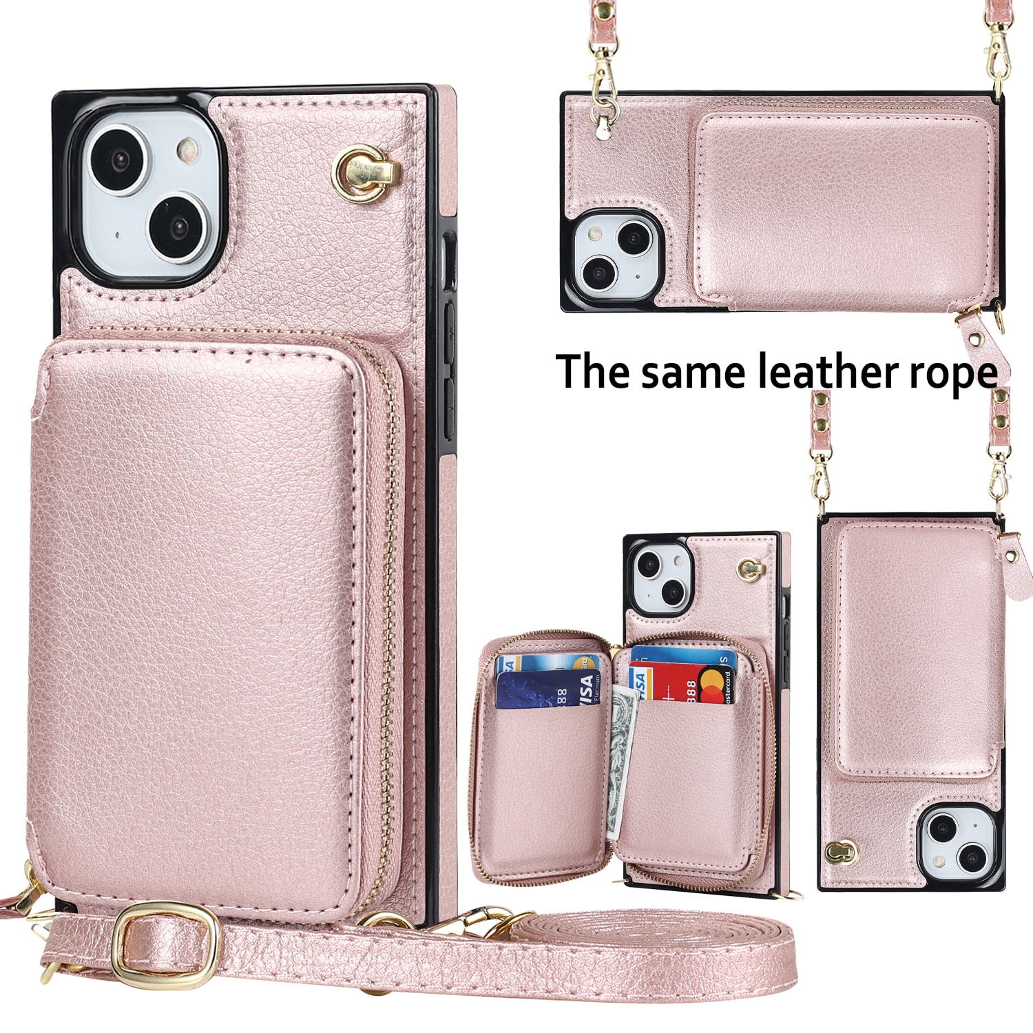 Genuine Pebbled Leather Zipper Pouch Add-On for Crossbody iPhone Case - Cream