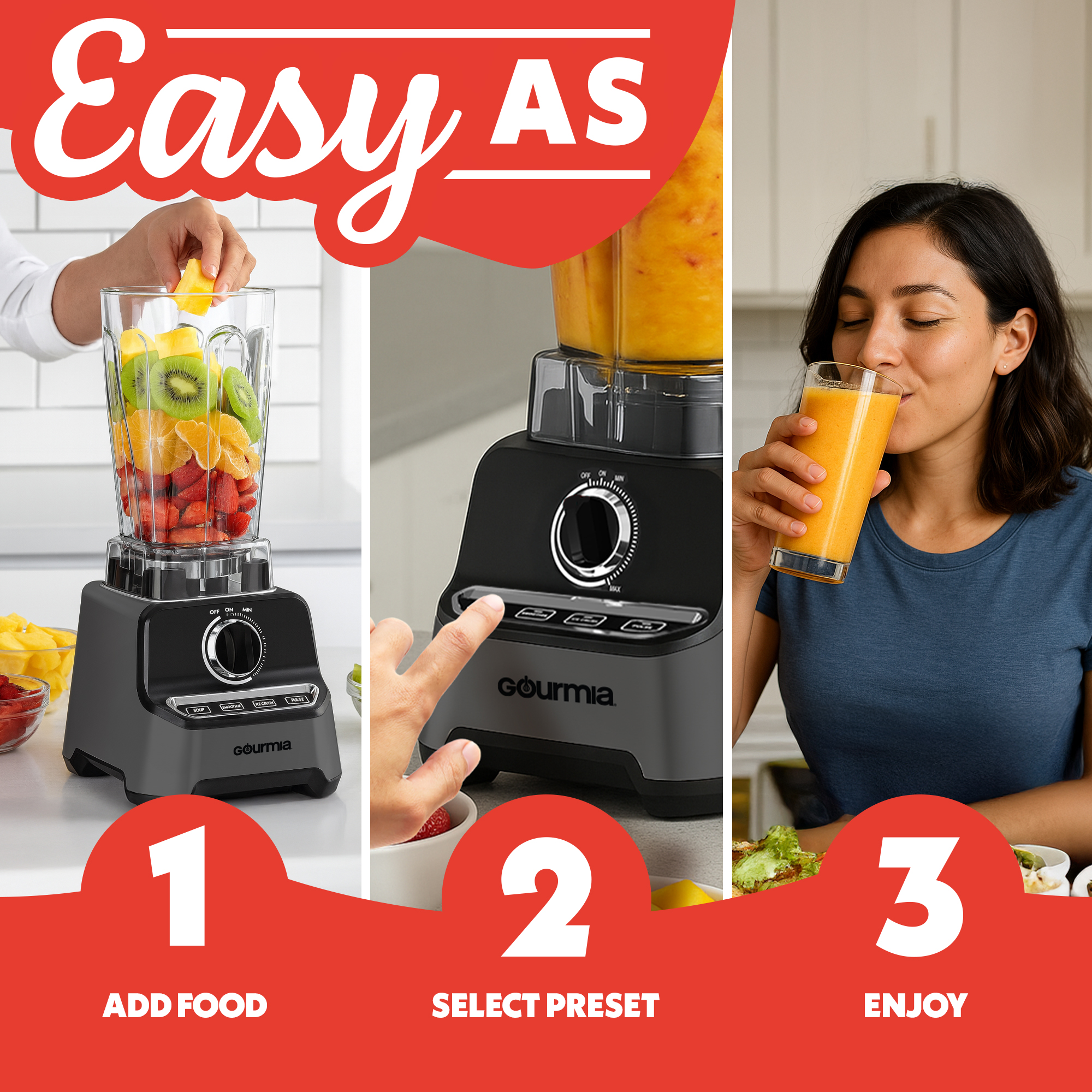 Gourmia Commercial Blender with 2L BPA-Free Jar, 4 Presets, Tamper Included