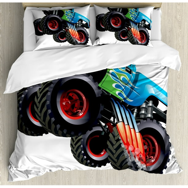 Cars Queen Size Duvet Cover Set Cartoon Monster Truck Cool Vehicle Modified To The Perfection Colorful Design Decorative 3 Piece Bedding With 2 Pillow Shams Aqua Green Black By Ambesonne - Queen Size Monster Truck Bedding Cars Queen Size Duvet Cover Set Cartoon Monster Truck Cool Vehicle Modified To The Perfection Colorful Design Decorative 3 Piece Bedding With 2 Pillow Shams Aqua Green Black By Ambesonne - Queen Size Monster Truck Bedding