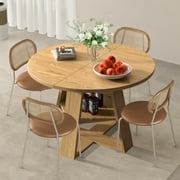 43.3-59 Extendable Round Dining Table for 4-8, Mid Century Modern Wooden Round Table with Removable Leaves Space Saving, for Kitchen Living Room