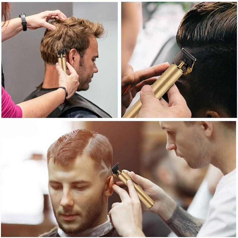 Professional Trimmer Hair Clippers T Blade Trimmer Cutting Beard USB Charge Cordless Barber Shaving Machine -Gold