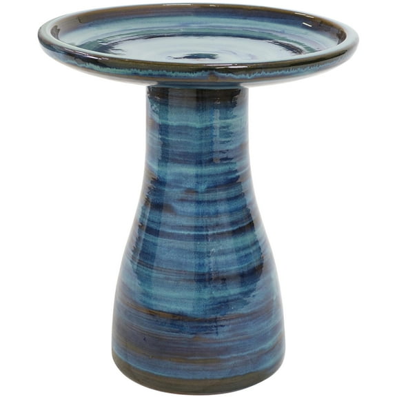 Sunnydaze Freestanding Ceramic Outdoor Bird Bath, Glazed, UV-Resistant Galaxy Blue Finish