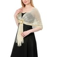 thumbnail image 2 of Previn Women's Metallic Wedding Shawls & Wraps Solid Scarf Sheer Soft Elegant Formal Fringe Silver Cardigan Beige One Size, 2 of 4