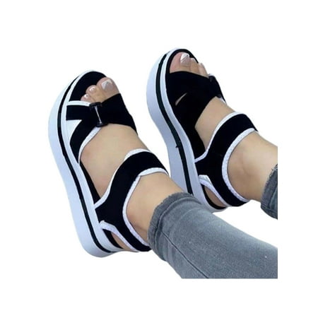 

Gomelly Womens Sandal Summer Platform Sandals Ankle Strap Shoes Lightweight Ladies Women Black 6.5