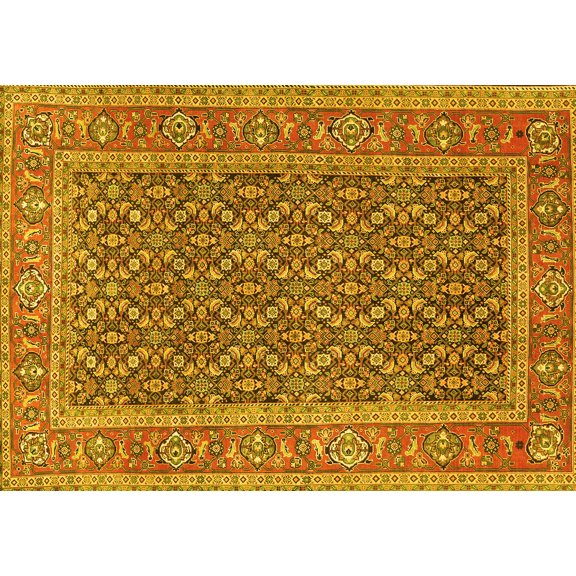Ahgly Company Machine Washable Indoor Rectangle Persian Yellow Traditional Area Rugs, 5' x 7'