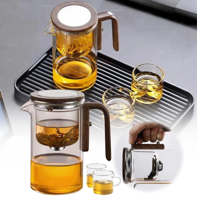 WIFKLSIIPG Water Separation Glass Teapot with Wooden Handle Witchcraft Teapot Magical Teapot Glass Teapot with Infuser Glass Teapot with Strainer Clear Teapot Tea Water Separation Teapo