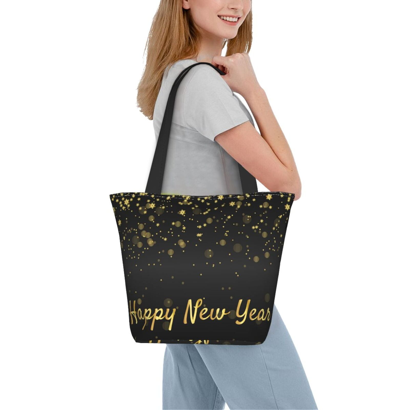 Ratiio Happy New Year Print Shoulder Bag for Women, Polyester Crossbody Purse Lightweight Handbag for Daily Travel and Casual Use
