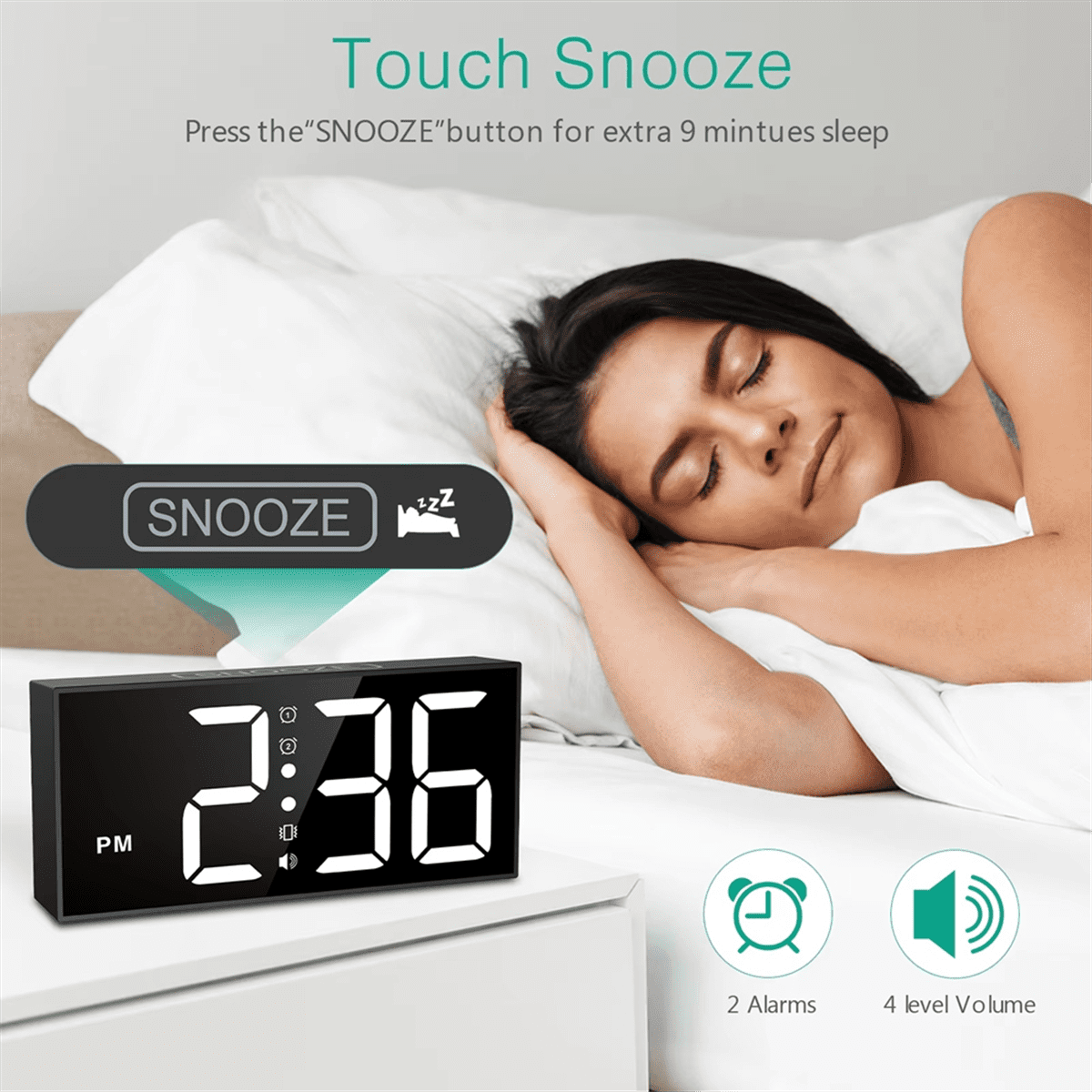 Vibrating Alarm Clock 7.5in Large Display LED Loud with Bed Shaker for Heavy Sleepers Hearing Impaired