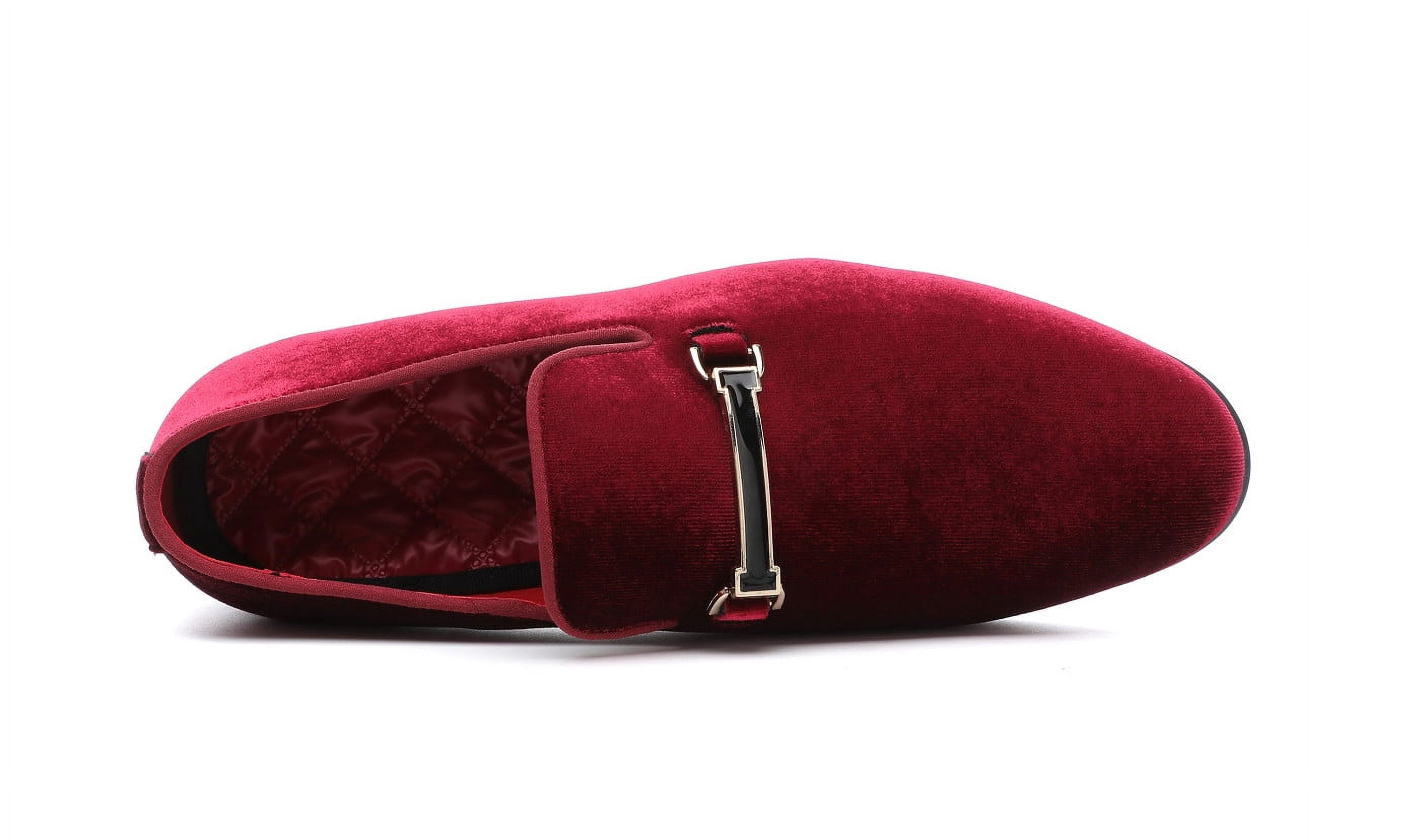 Cenprmon Men\'s Burgundy Elegant Velvet Loafers Metal Buckle Penny Slip On Shoes e8c873e8-1e57-400f-90d0-  main image 2
