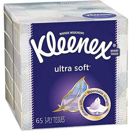 Kleenex, Ultra Soft Tissues, 3 Ply - 8.25" x 8.40" - 65 Tissues Per Box, White - Soft, Strong - For Home, Office, School - 1 Box
