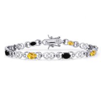 Gem Stone King 925 Sterling Silver Yellow Citrine and Black Onyx and Lab Grown Diamond Bracelet for Women | 3.41 Cttw | Gemstone November Birthstone | Oval 6X4MM | Length 7.25 inches
