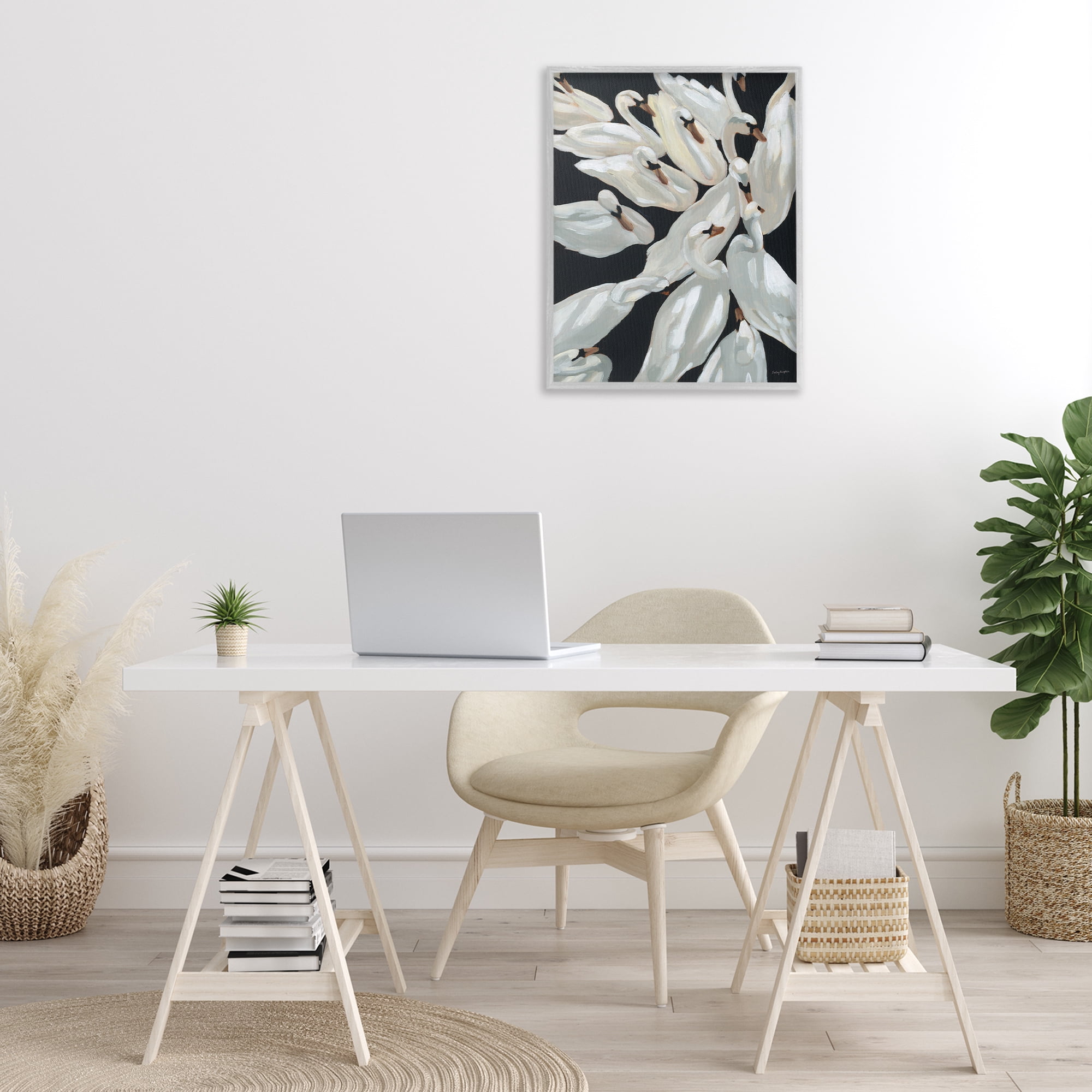 Stupell Industries Gathered Swans Swimming Animals & Insects Painting Gray Framed Art Print Wall Art, 24 x 30