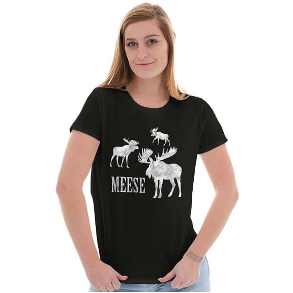 Funny Meese Moose Animal Humor Womens Slim Fit Graphic Tee Brisco Brands S