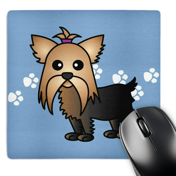 3dRose, Cute Yorkshire Terrier Yorkie Blue with Paw Prints, MousePad