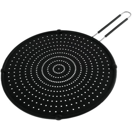 

Splatter Screens 13 Inch Silicone Cooking Screen Pan Cover with Foldable Handle Multi-purpose Heat Insulation Splash Guard Cooling Mat for Cooking and Frying Black