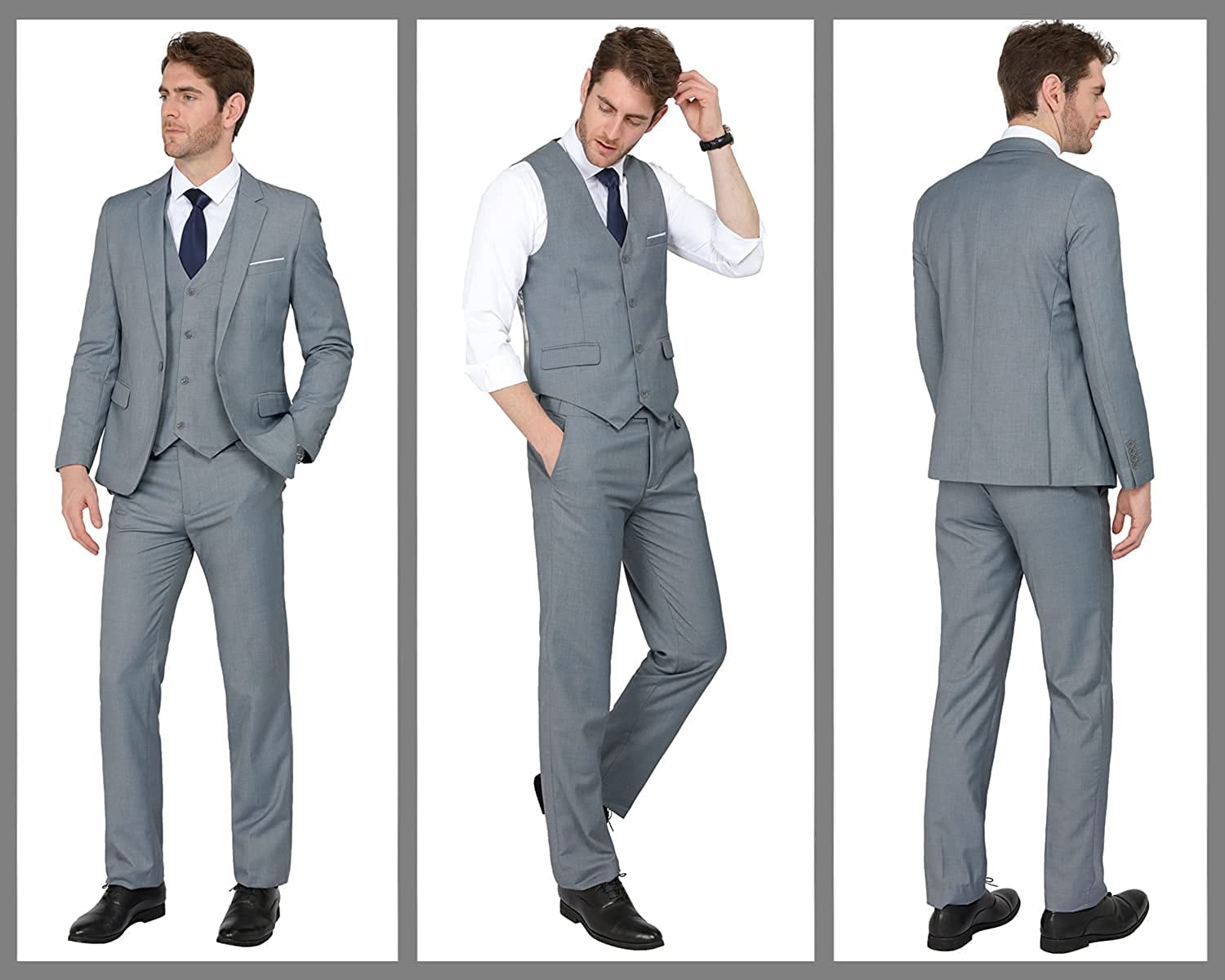 MAGE MALE Mens 3 Pieces Suit Elegant Solid One Button Slim Fit Single Breasted Party Blazer Vest Pants Set 