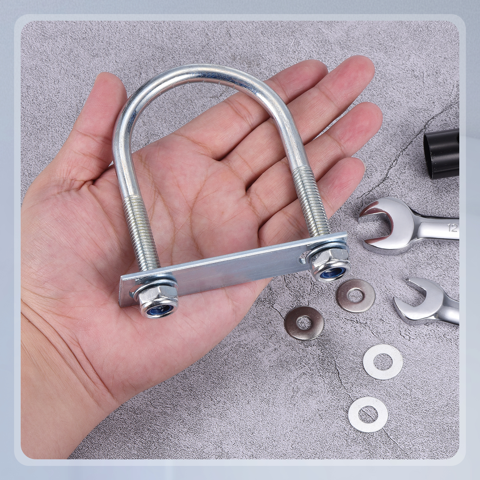 U Bolts 4Set (M10x65x110mm), Round U Bolt Kits DN50 Carbon Steel with Nylon Lock Nut Washers Plates - for Construction, Pipe, Trailer, Automotive, Leaf Spring Fastener