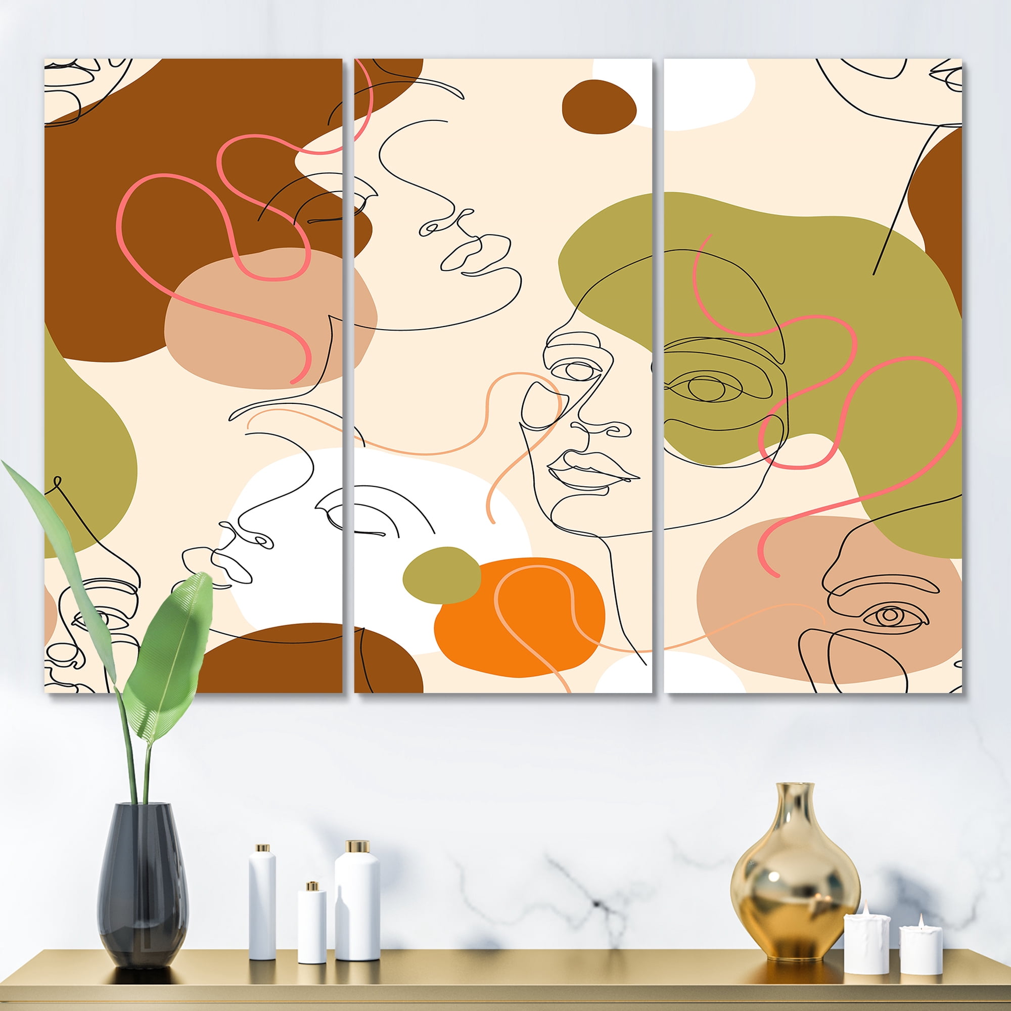 Designart ' One Line Portrait of Afro American Women VII ' Modern Canvas Wall Art Print